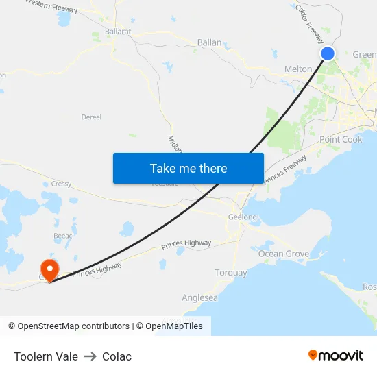 Toolern Vale to Colac map