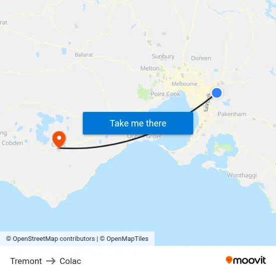 Tremont to Colac map