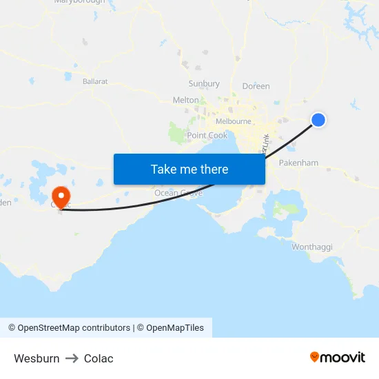 Wesburn to Colac map