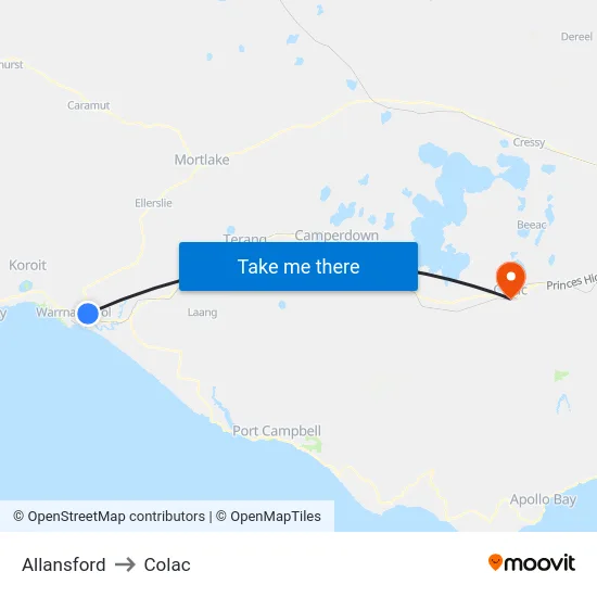 Allansford to Colac map
