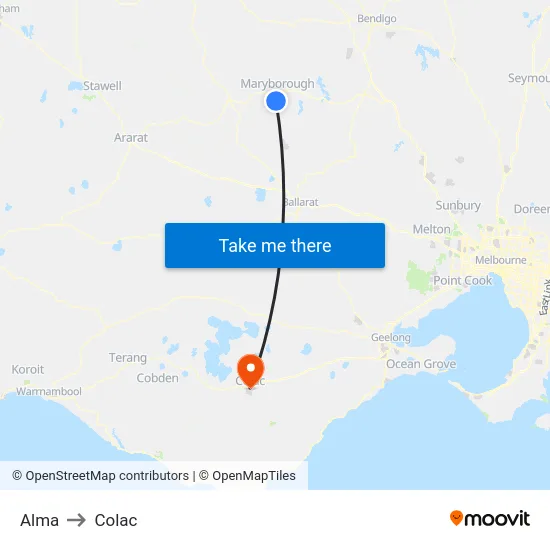 Alma to Colac map