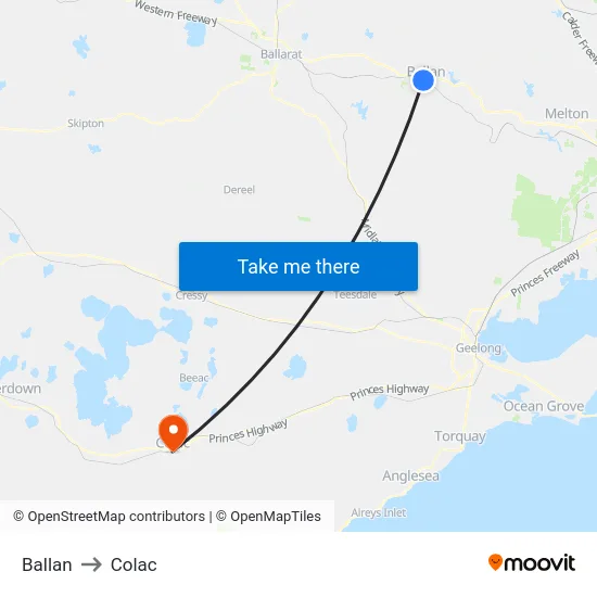 Ballan to Colac map