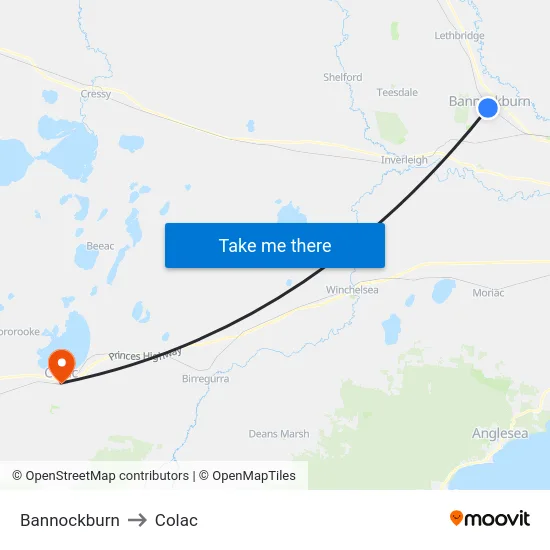 Bannockburn to Colac map