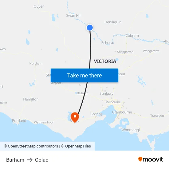 Barham to Colac map