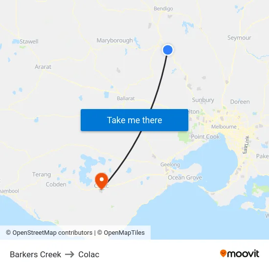 Barkers Creek to Colac map