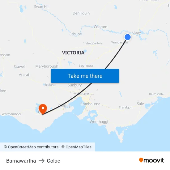 Barnawartha to Colac map