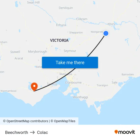 Beechworth to Colac map