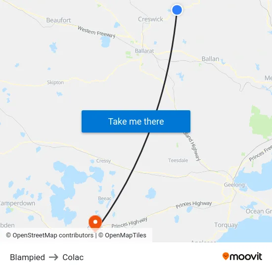 Blampied to Colac map