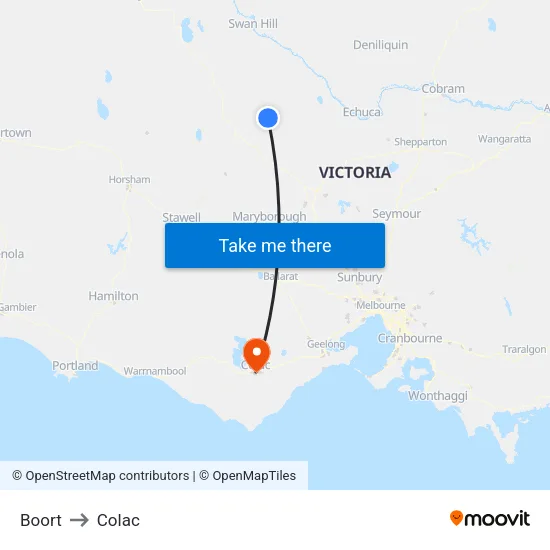 Boort to Colac map