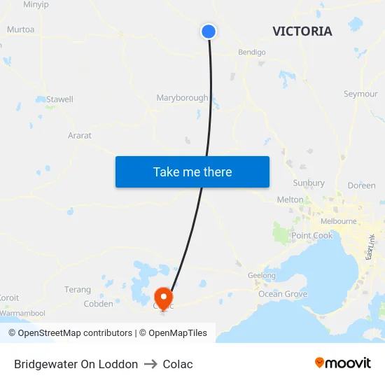 Bridgewater On Loddon to Colac map