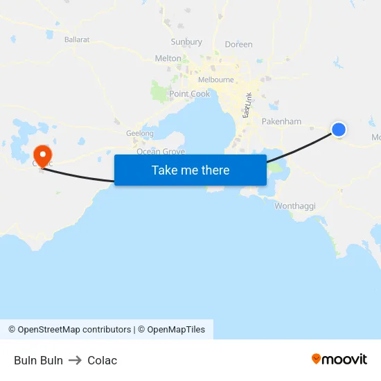 Buln Buln to Colac map