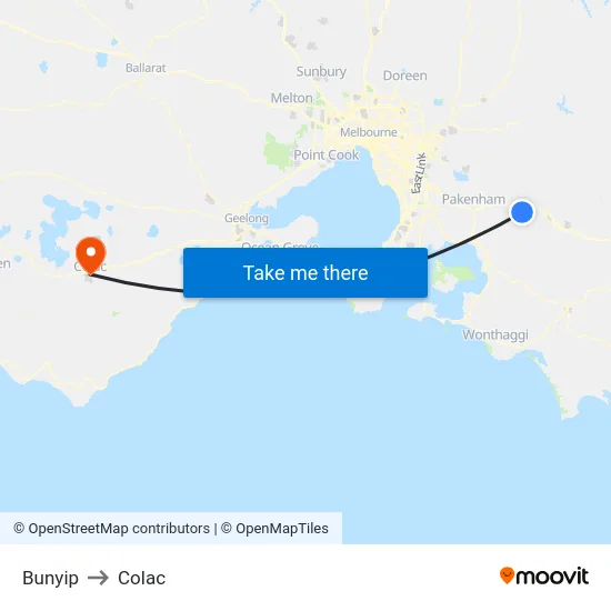 Bunyip to Colac map