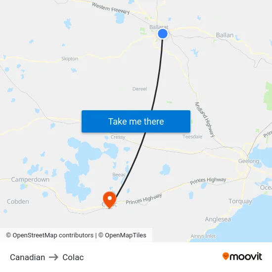 Canadian to Colac map