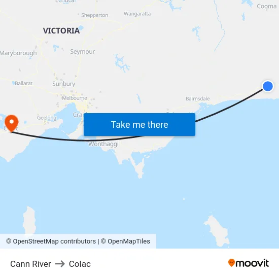 Cann River to Colac map
