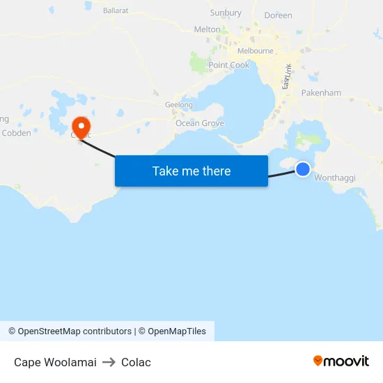 Cape Woolamai to Colac map