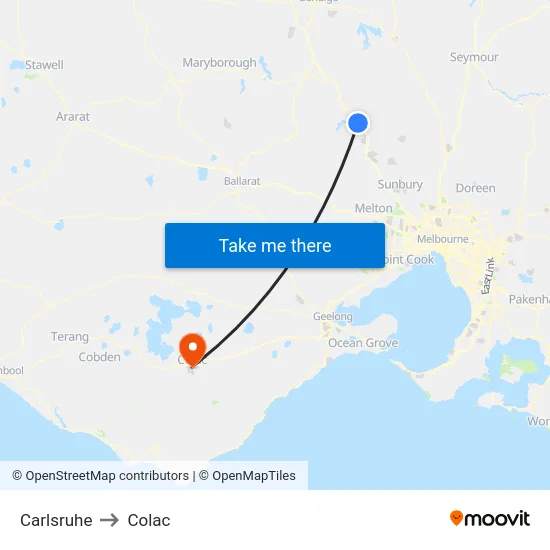Carlsruhe to Colac map