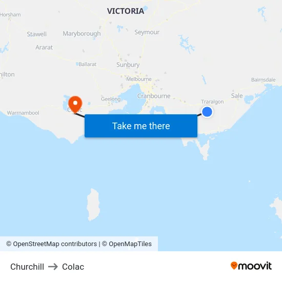 Churchill to Colac map