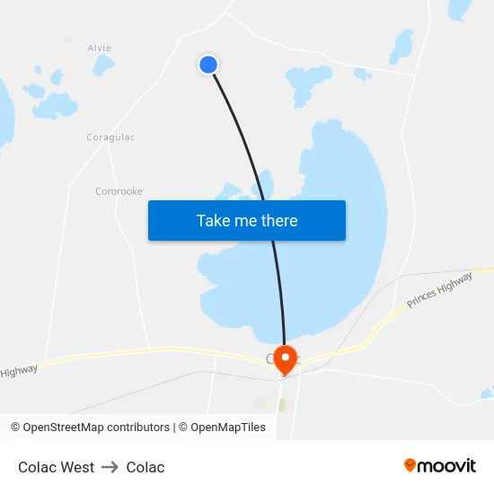 Colac West to Colac map