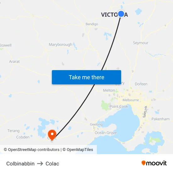 Colbinabbin to Colac map