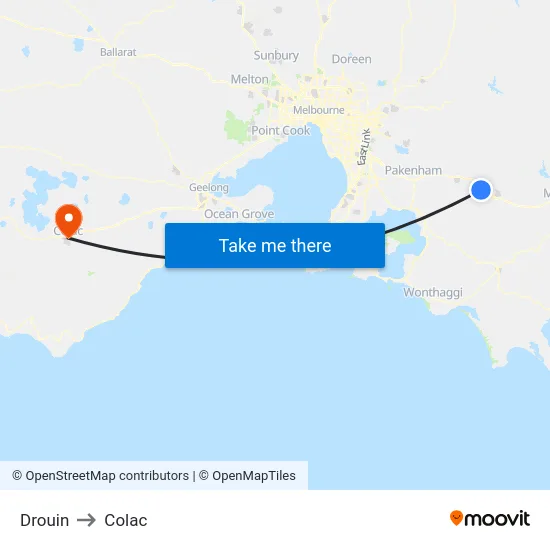 Drouin to Colac map