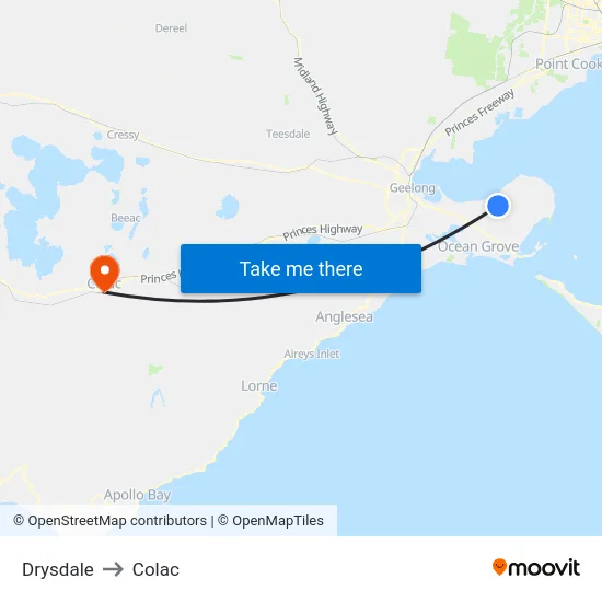 Drysdale to Colac map