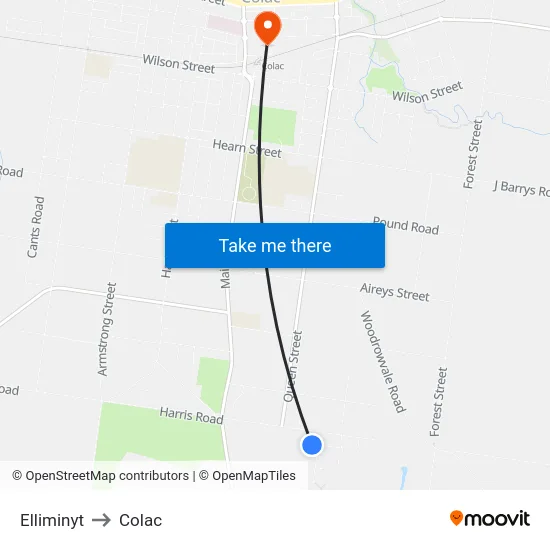 Elliminyt to Colac map