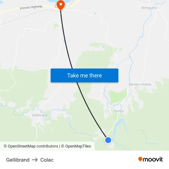 Gellibrand to Colac map