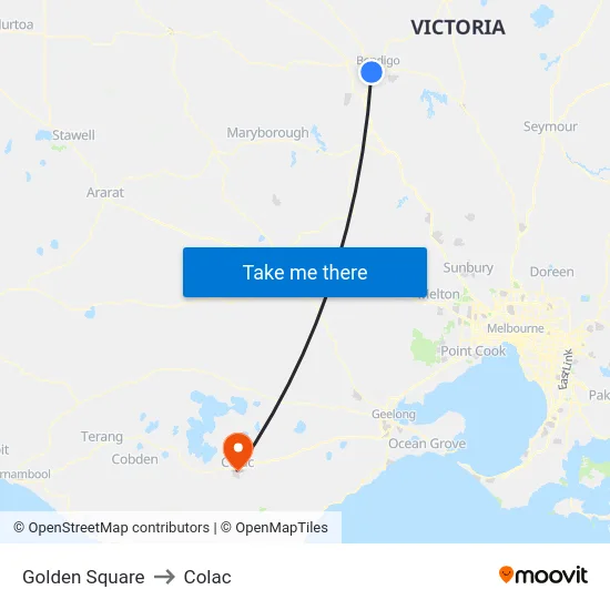 Golden Square to Colac map