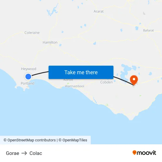 Gorae to Colac map