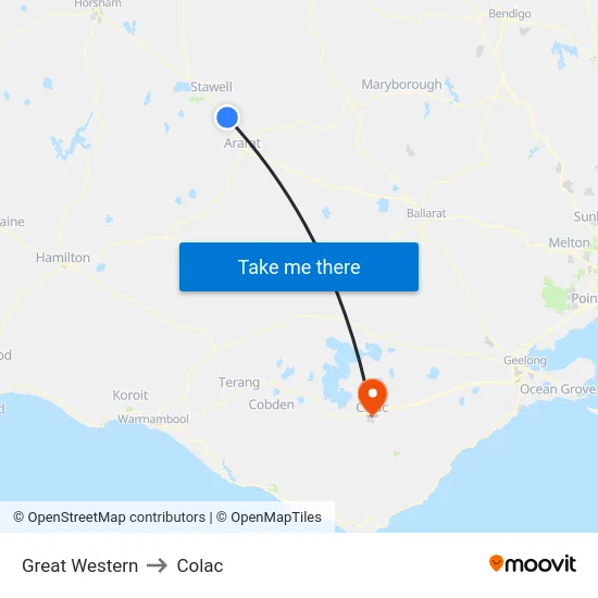 Great Western to Colac map