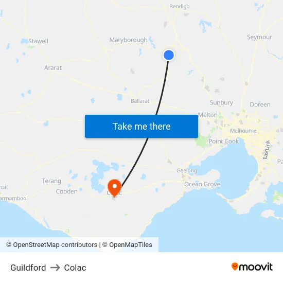 Guildford to Colac map