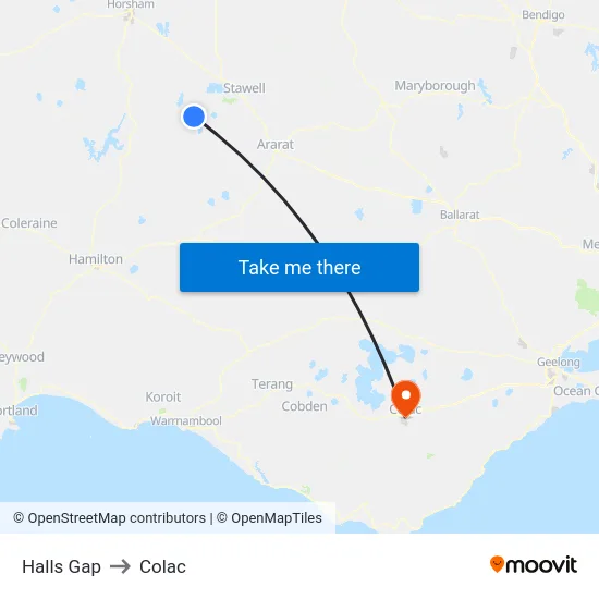 Halls Gap to Colac map