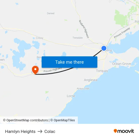 Hamlyn Heights to Colac map