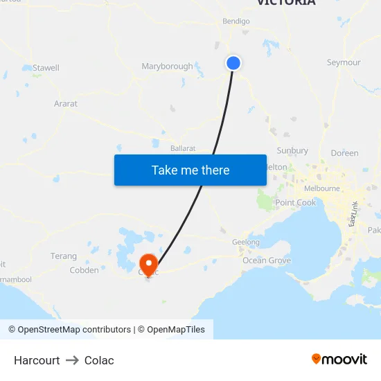 Harcourt to Colac map