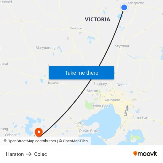 Harston to Colac map
