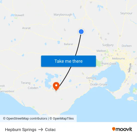 Hepburn Springs to Colac map