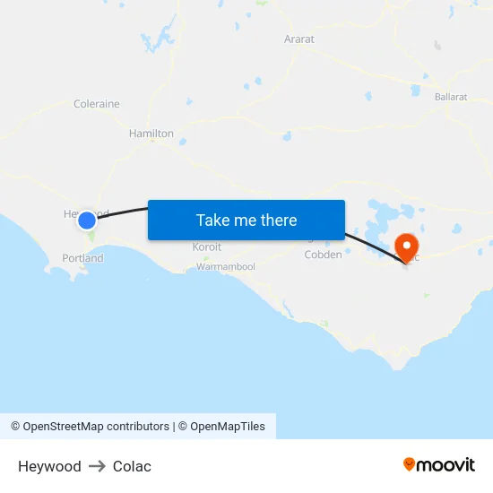 Heywood to Colac map