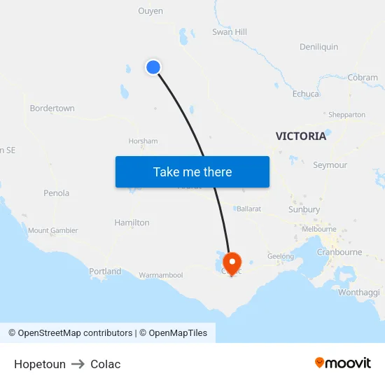 Hopetoun to Colac map