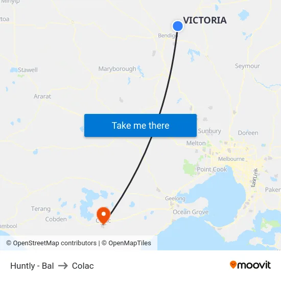 Huntly - Bal to Colac map