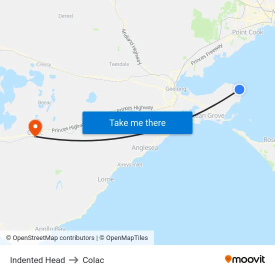 Indented Head to Colac map
