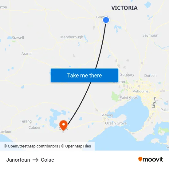 Junortoun to Colac map