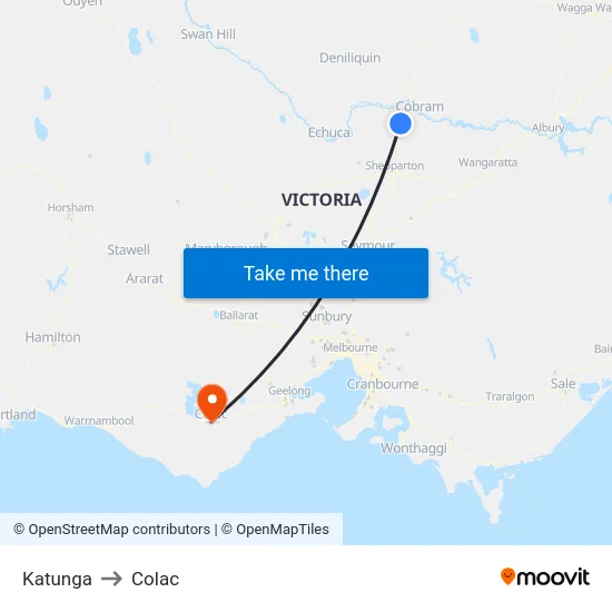 Katunga to Colac map