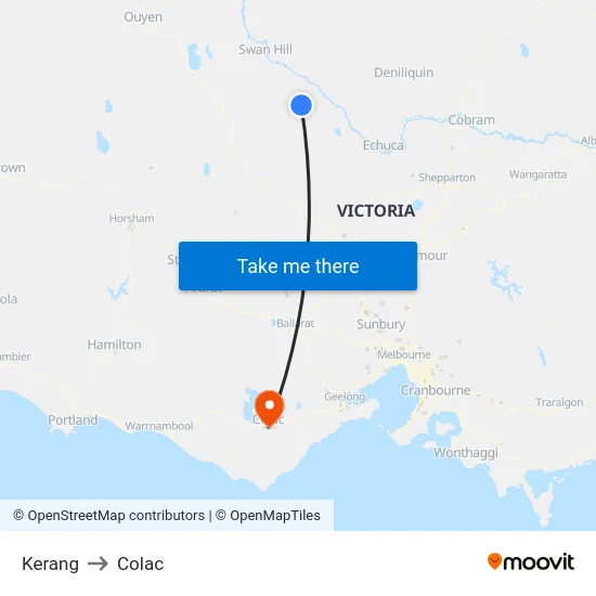 Kerang to Colac map