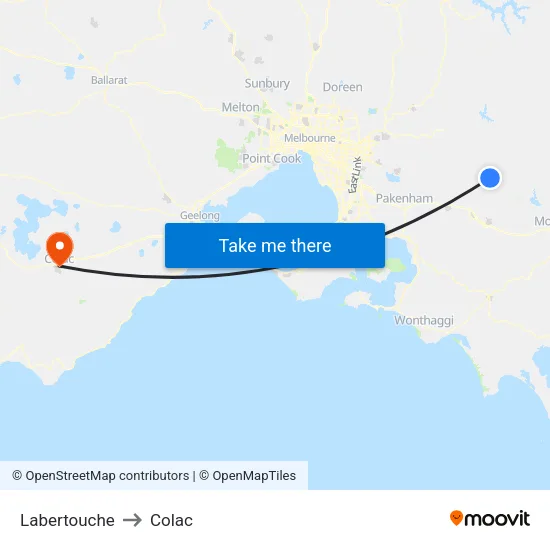 Labertouche to Colac map