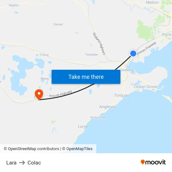 Lara to Colac map