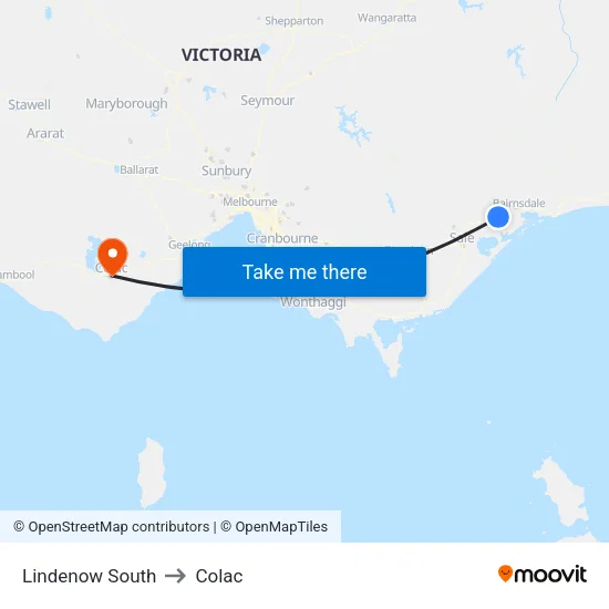 Lindenow South to Colac map