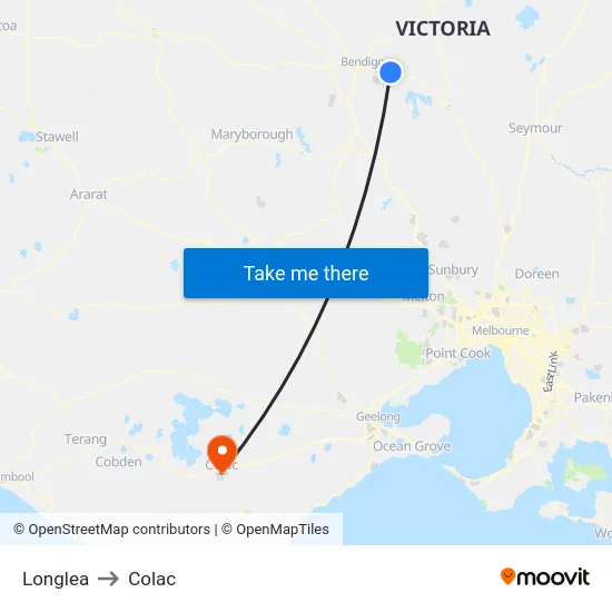 Longlea to Colac map
