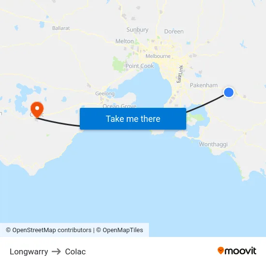 Longwarry to Colac map