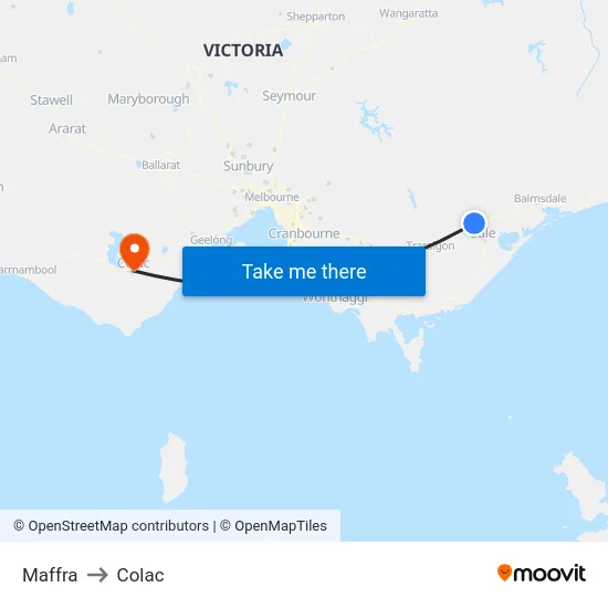 Maffra to Colac map