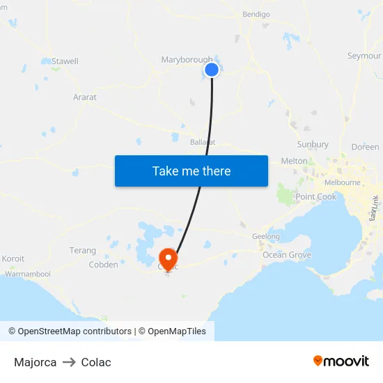 Majorca to Colac map